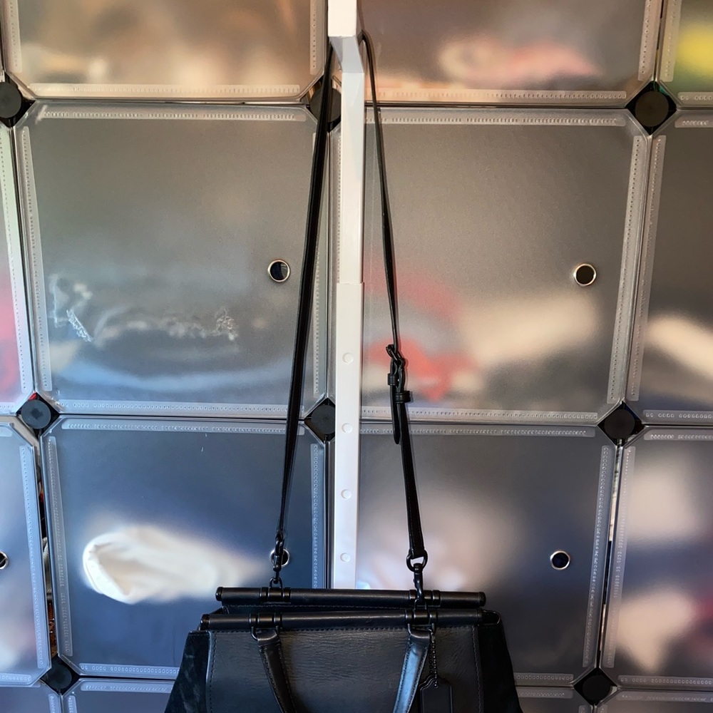 Coach 38389 Mixed Leather Drifter Carryall Satchel Handbag Purse in Black - Picture 12 of 16